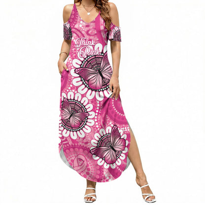 Personalised Australia Indigenous Summer Maxi Dress Breast Cancer Ribbon Think Pink - Pink Version