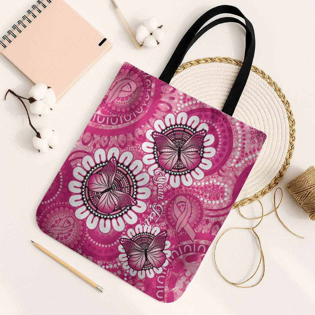 Personalised Australia Indigenous Tote Bag Breast Cancer Ribbon Think Pink - Pink Version