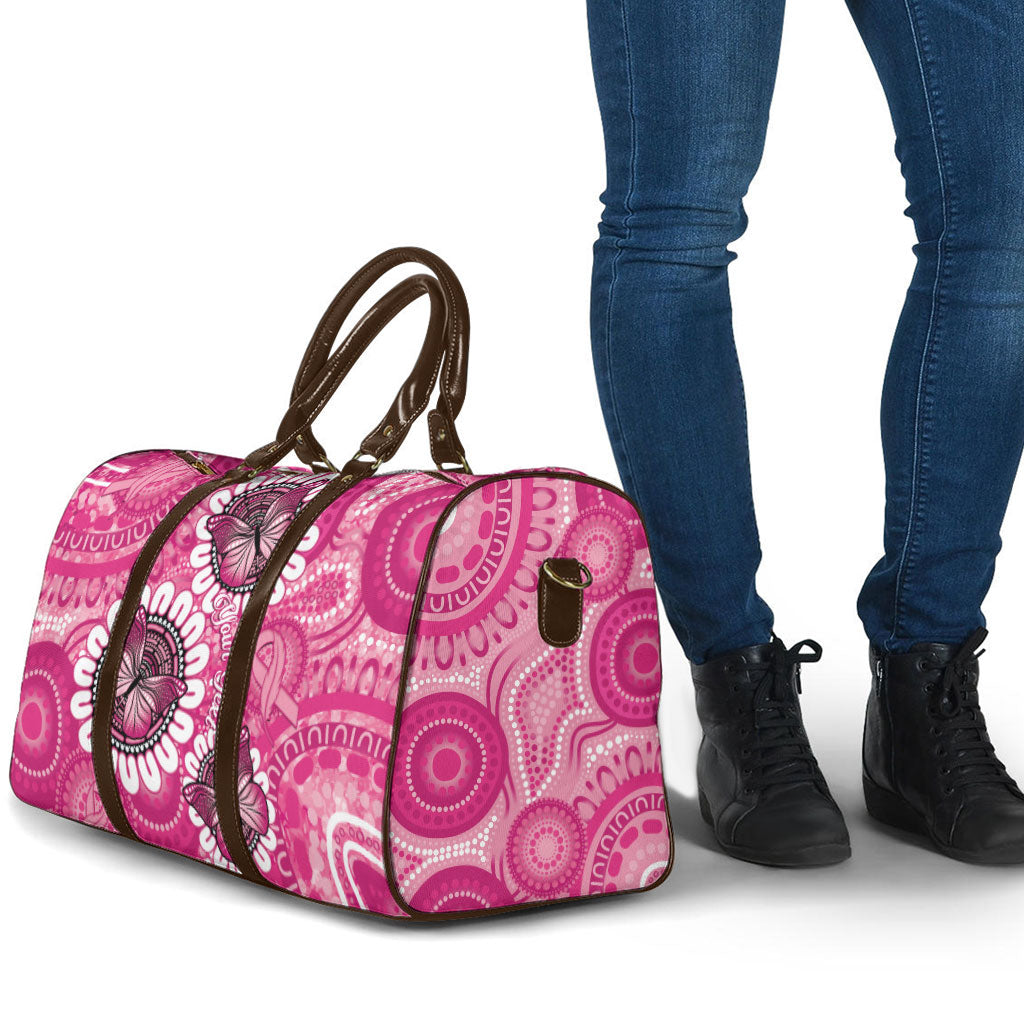 Personalised Australia Indigenous Travel Bag Breast Cancer Ribbon Think Pink - Pink Version