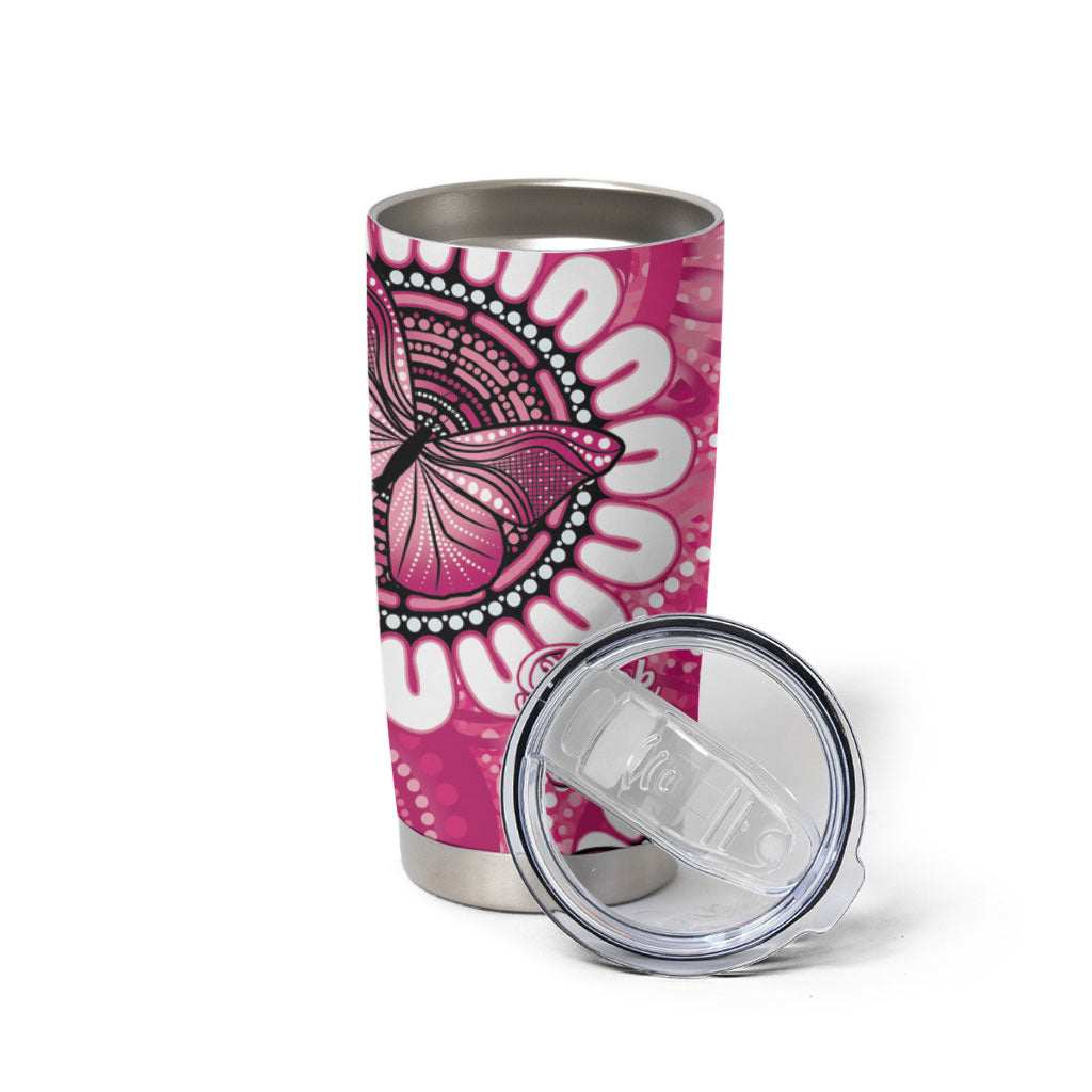 Personalised Australia Indigenous Tumbler Cup Breast Cancer Ribbon Think Pink - Pink Version