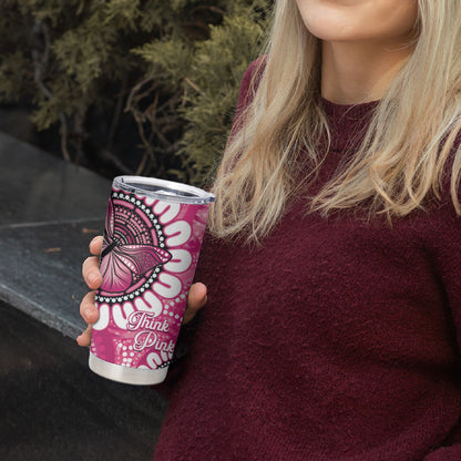 Personalised Australia Indigenous Tumbler Cup Breast Cancer Ribbon Think Pink - Pink Version