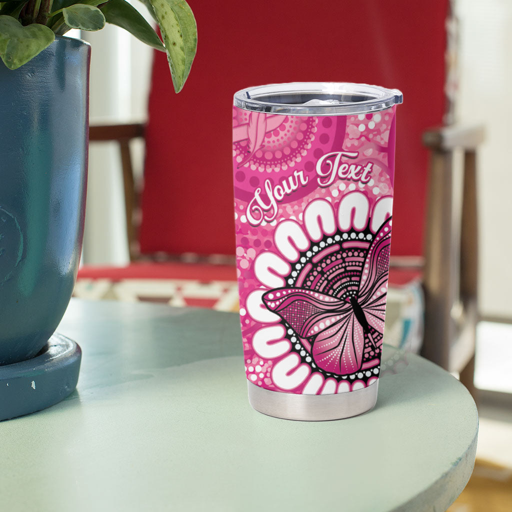 Personalised Australia Indigenous Tumbler Cup Breast Cancer Ribbon Think Pink - Pink Version