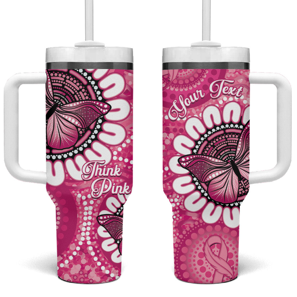 Personalised Australia Indigenous Tumbler With Handle Breast Cancer Ribbon Think Pink - Pink Version
