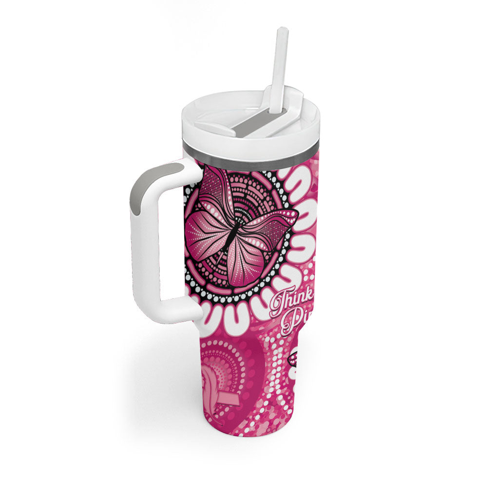 Personalised Australia Indigenous Tumbler With Handle Breast Cancer Ribbon Think Pink - Pink Version