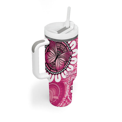Personalised Australia Indigenous Tumbler With Handle Breast Cancer Ribbon Think Pink - Pink Version