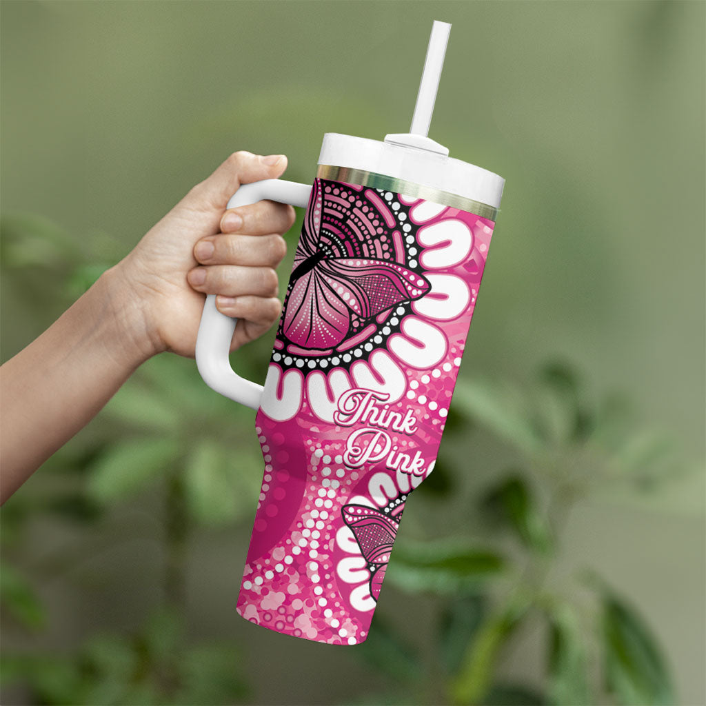 Personalised Australia Indigenous Tumbler With Handle Breast Cancer Ribbon Think Pink - Pink Version