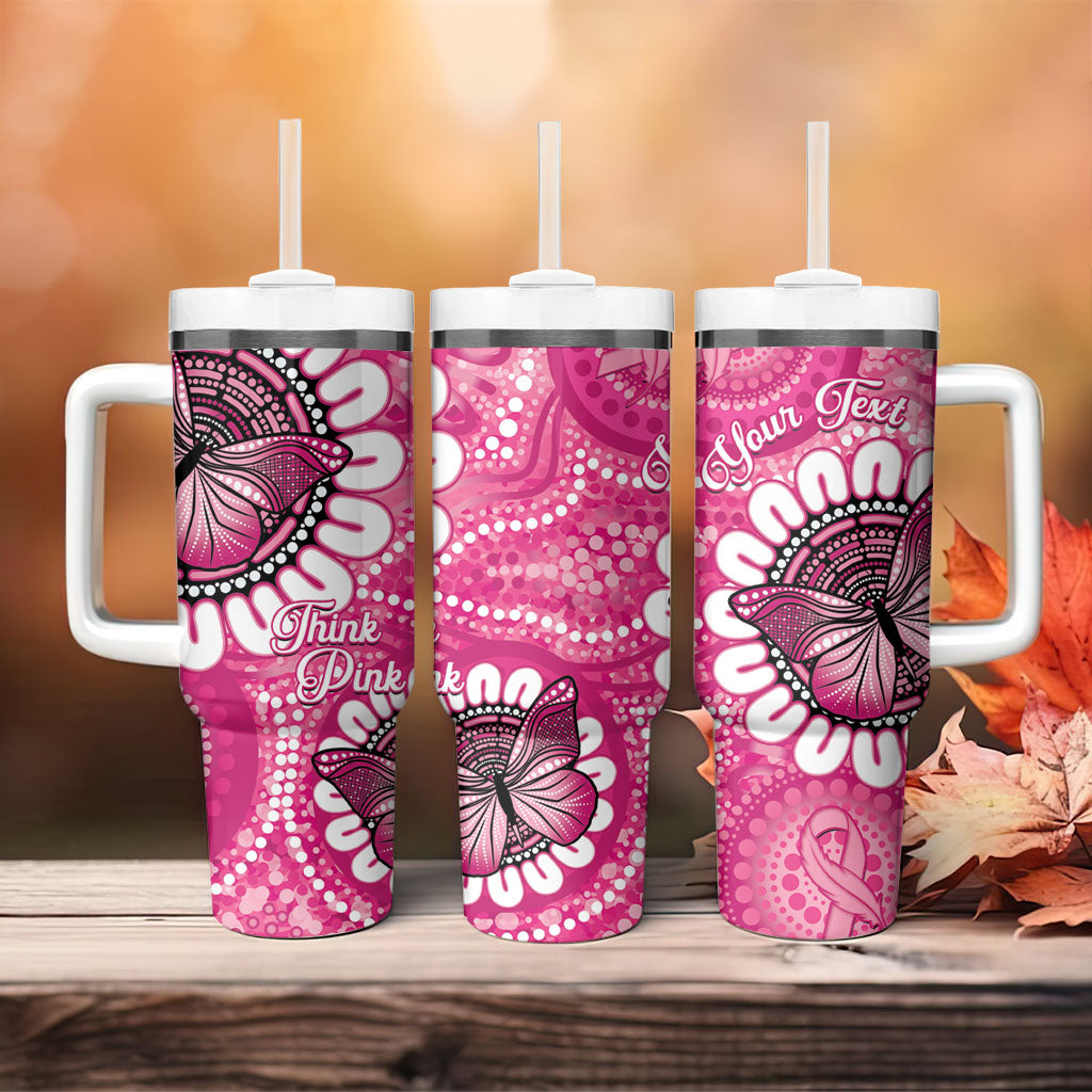 Personalised Australia Indigenous Tumbler With Handle Breast Cancer Ribbon Think Pink - Pink Version