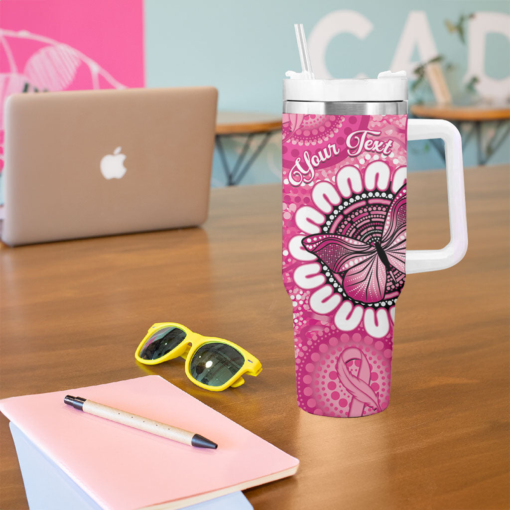 Personalised Australia Indigenous Tumbler With Handle Breast Cancer Ribbon Think Pink - Pink Version