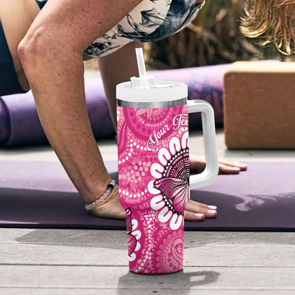 Personalised Australia Indigenous Tumbler With Handle Breast Cancer Ribbon Think Pink - Pink Version