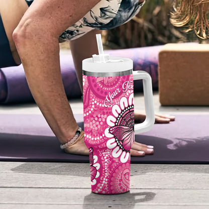 Personalised Australia Indigenous Tumbler With Handle Breast Cancer Ribbon Think Pink - Pink Version