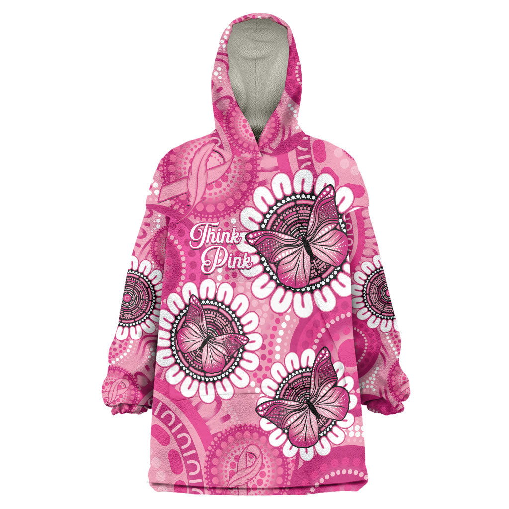 Personalised Australia Indigenous Wearable Blanket Hoodie Breast Cancer Ribbon Think Pink - Pink Version