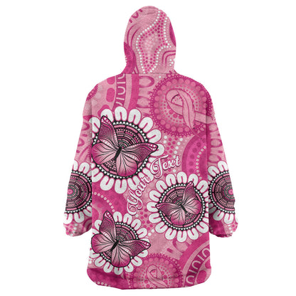 Personalised Australia Indigenous Wearable Blanket Hoodie Breast Cancer Ribbon Think Pink - Pink Version