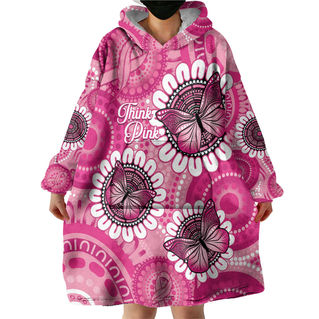 Personalised Australia Indigenous Wearable Blanket Hoodie Breast Cancer Ribbon Think Pink - Pink Version