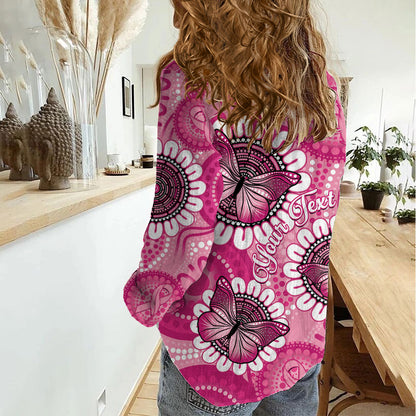 Personalised Australia Indigenous Women Casual Shirt Breast Cancer Ribbon Think Pink - Pink Version