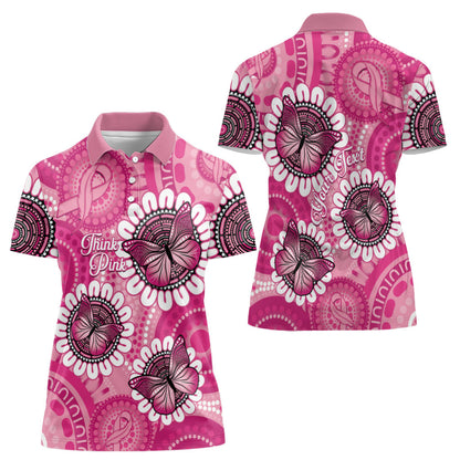 Personalised Australia Indigenous Women Polo Shirt Breast Cancer Ribbon Think Pink - Pink Version