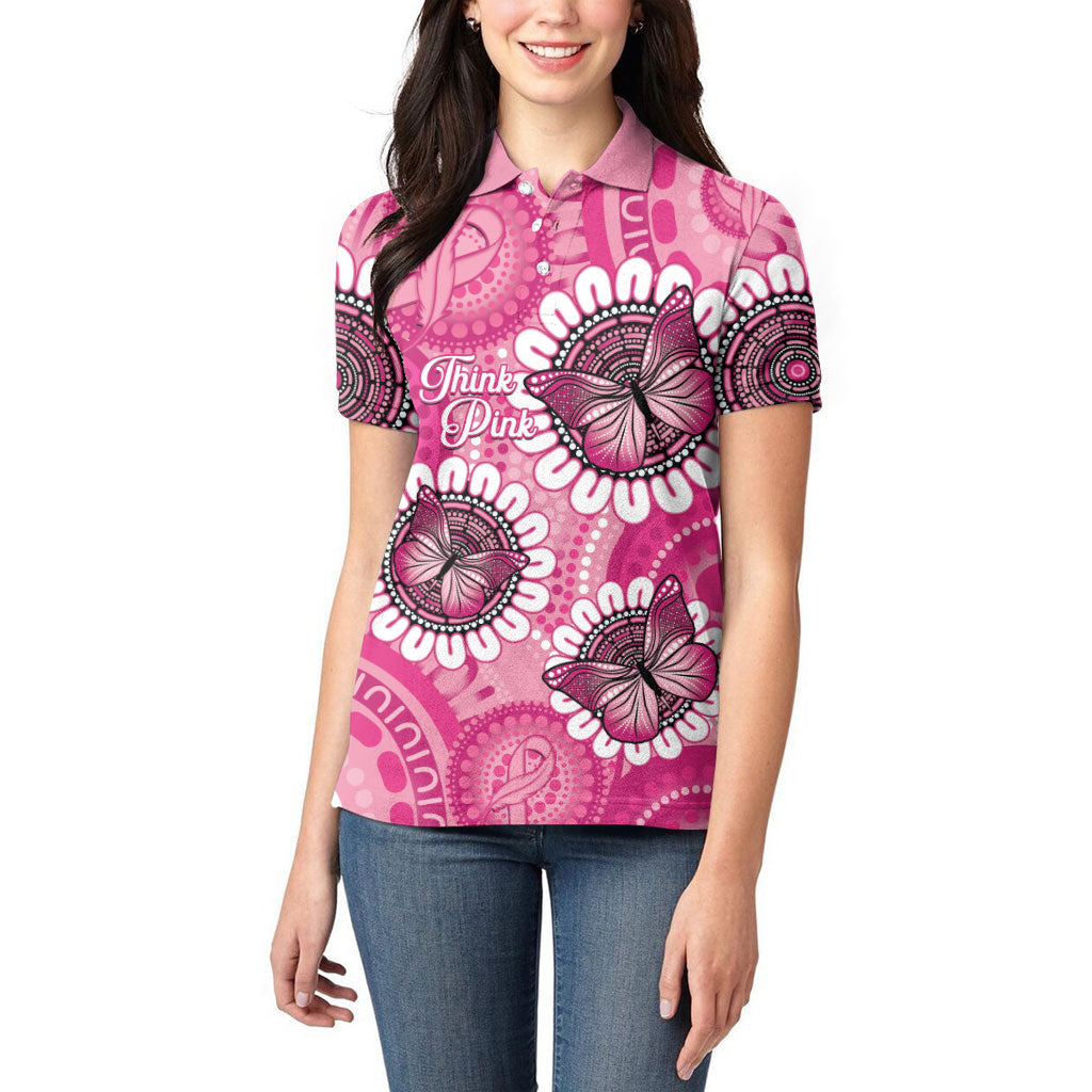 Personalised Australia Indigenous Women Polo Shirt Breast Cancer Ribbon Think Pink - Pink Version
