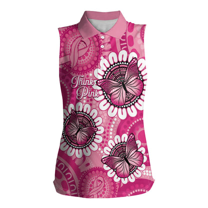 Personalised Australia Indigenous Women Sleeveless Polo Shirt Breast Cancer Ribbon Think Pink - Pink Version