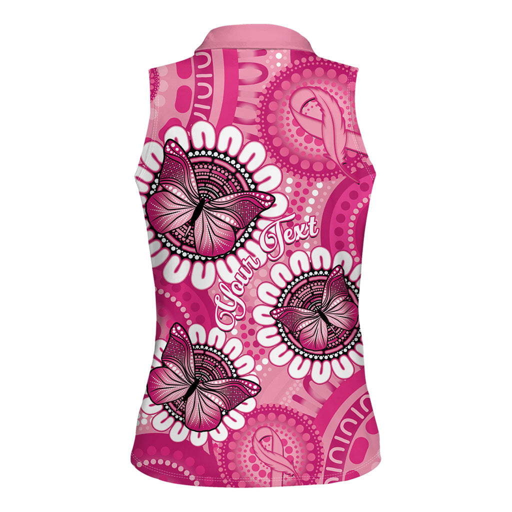Personalised Australia Indigenous Women Sleeveless Polo Shirt Breast Cancer Ribbon Think Pink - Pink Version