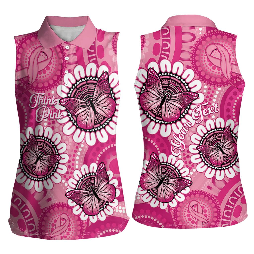 Personalised Australia Indigenous Women Sleeveless Polo Shirt Breast Cancer Ribbon Think Pink - Pink Version