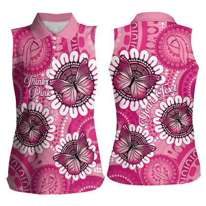 Personalised Australia Indigenous Women Sleeveless Polo Shirt Breast Cancer Ribbon Think Pink - Pink Version