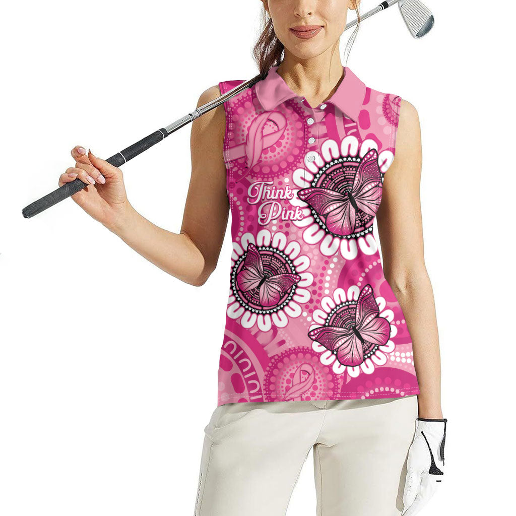 Personalised Australia Indigenous Women Sleeveless Polo Shirt Breast Cancer Ribbon Think Pink - Pink Version