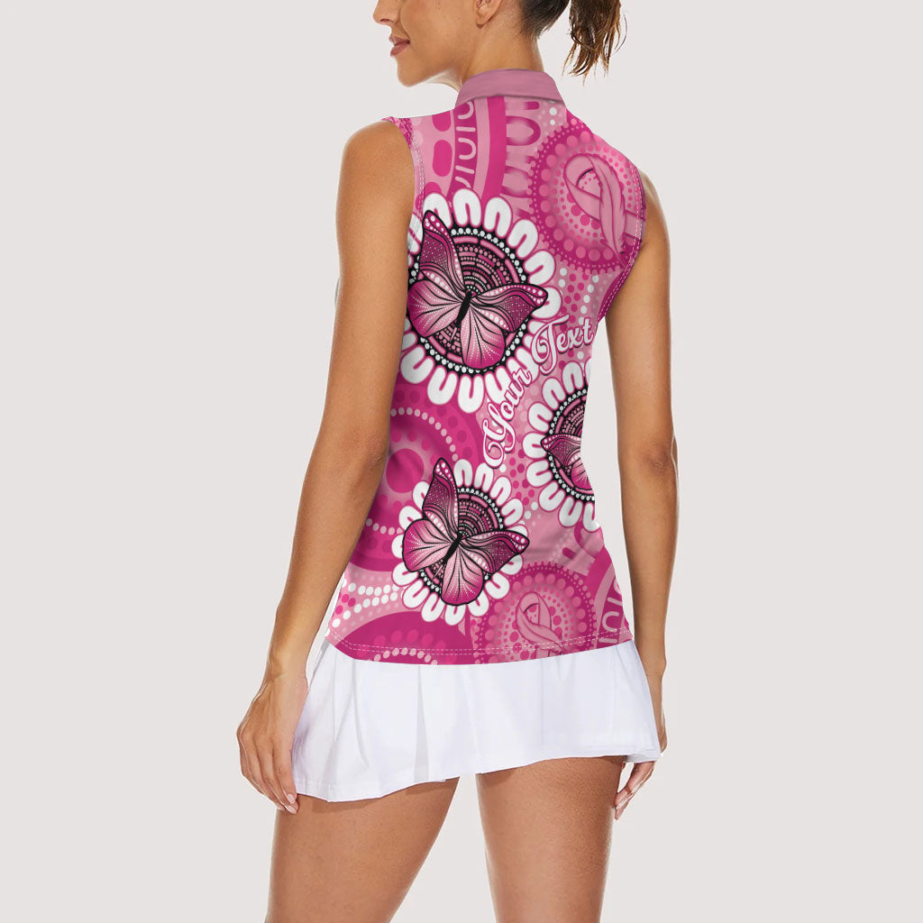 Personalised Australia Indigenous Women Sleeveless Polo Shirt Breast Cancer Ribbon Think Pink - Pink Version