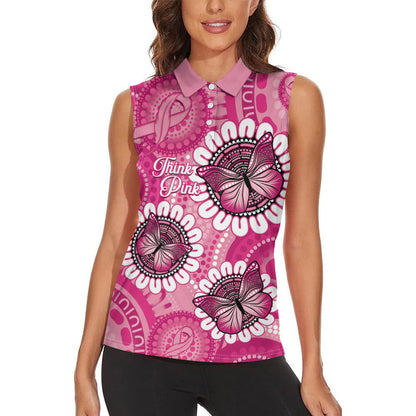 Personalised Australia Indigenous Women Sleeveless Polo Shirt Breast Cancer Ribbon Think Pink - Pink Version