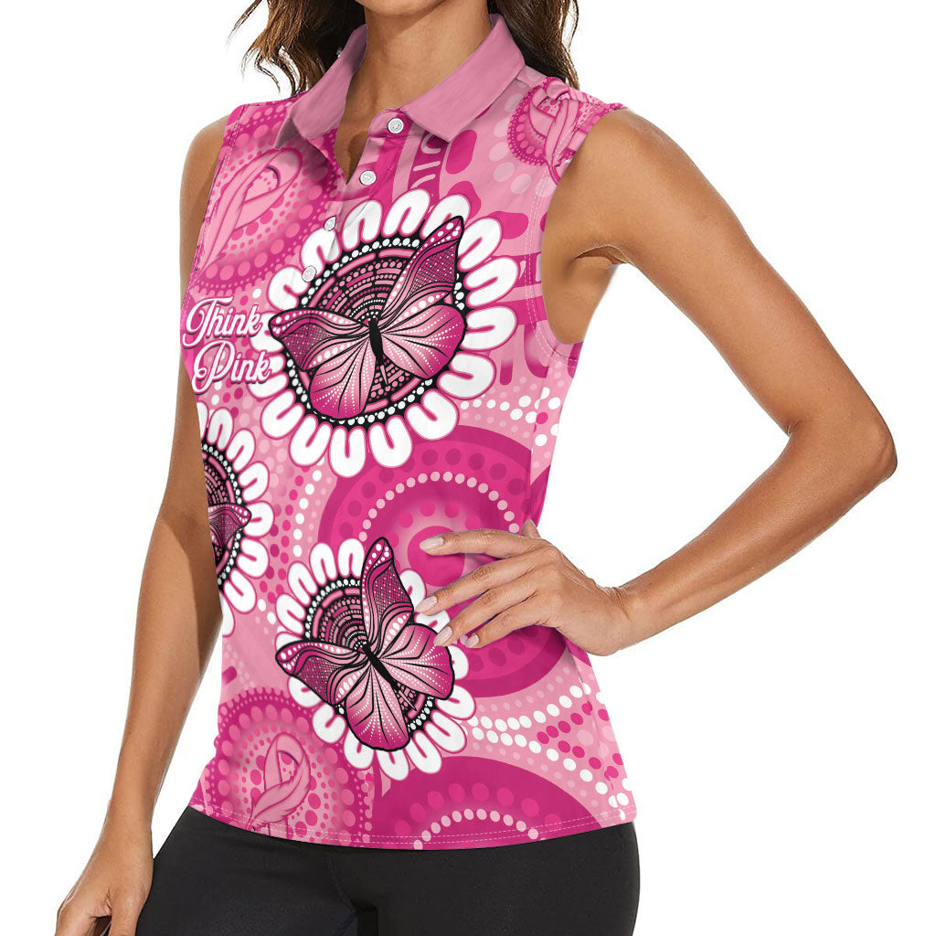 Personalised Australia Indigenous Women Sleeveless Polo Shirt Breast Cancer Ribbon Think Pink - Pink Version