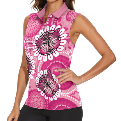 Personalised Australia Indigenous Women Sleeveless Polo Shirt Breast Cancer Ribbon Think Pink - Pink Version