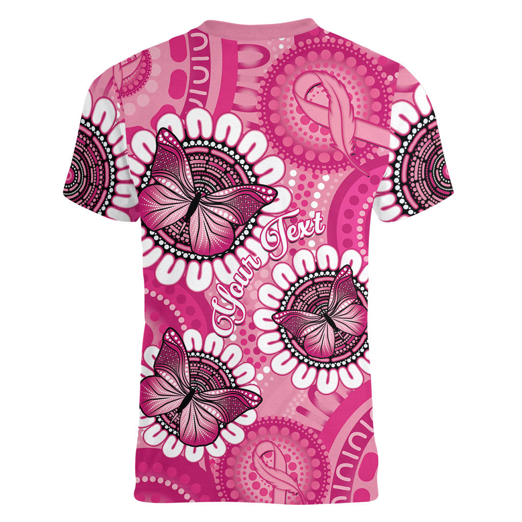 Personalised Australia Indigenous Women V-Neck T-Shirt Breast Cancer Ribbon Think Pink - Pink Version