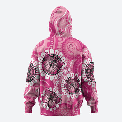 Personalised Australia Indigenous Zip Hoodie Breast Cancer Ribbon Think Pink - Pink Version