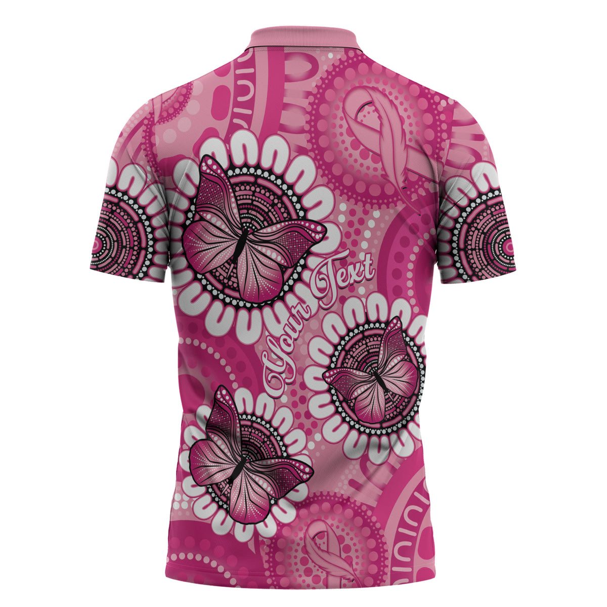 Personalised Australia Indigenous Zipper Polo Shirt Breast Cancer Ribbon Think Pink - Pink Version