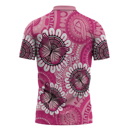 Personalised Australia Indigenous Zipper Polo Shirt Breast Cancer Ribbon Think Pink - Pink Version