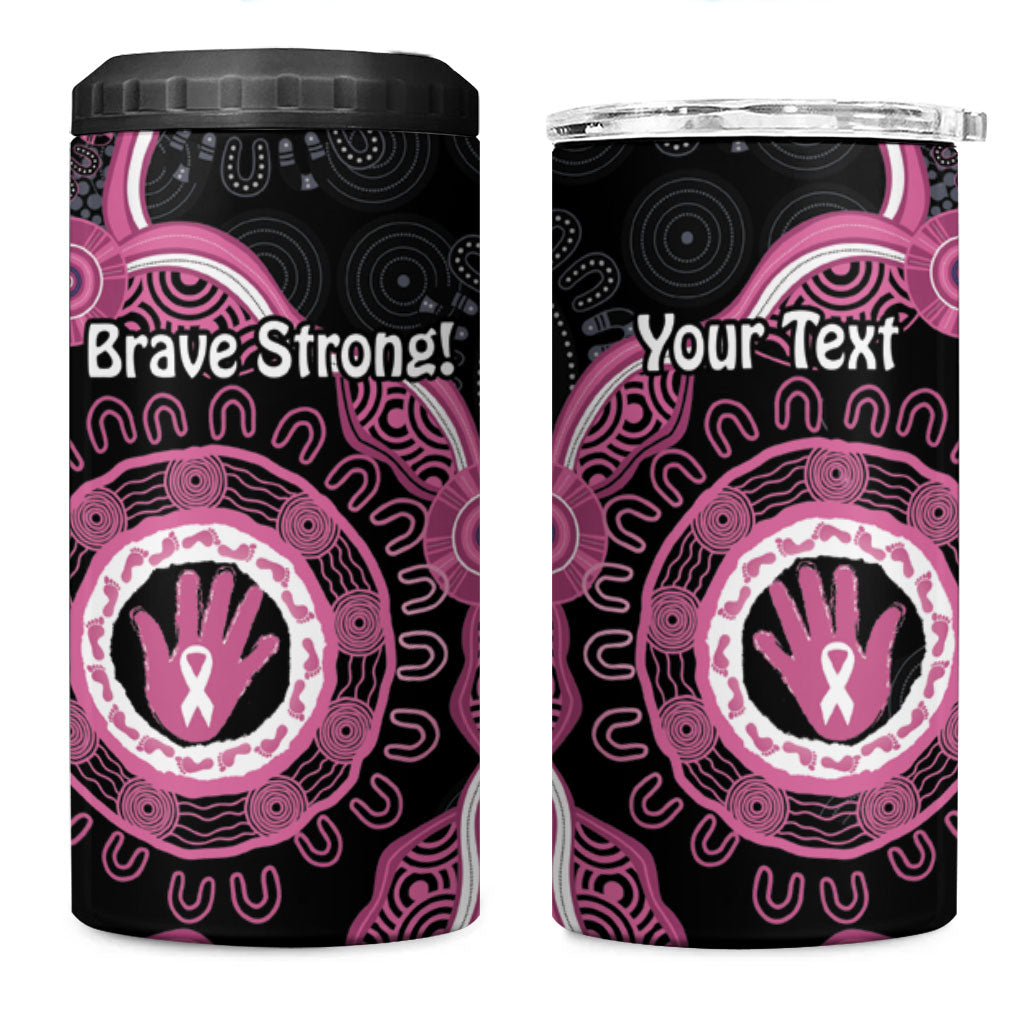 Personalised Australia Breast Cancer Support 4 in 1 Can Cooler Tumbler Brave Strong Aboriginal Art