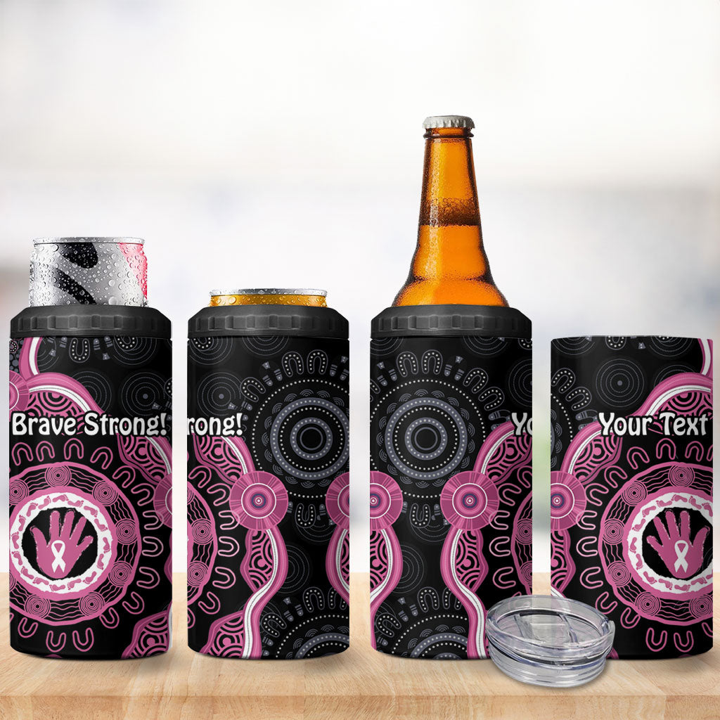 Personalised Australia Breast Cancer Support 4 in 1 Can Cooler Tumbler Brave Strong Aboriginal Art