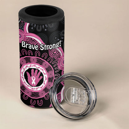 Personalised Australia Breast Cancer Support 4 in 1 Can Cooler Tumbler Brave Strong Aboriginal Art