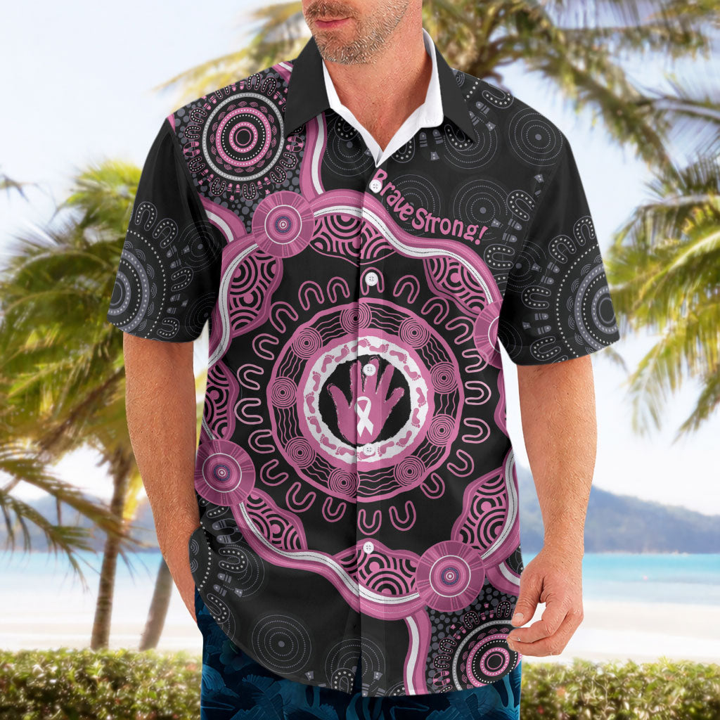 Personalised Australia Breast Cancer Support Hawaiian Shirt Brave Strong Aboriginal Art