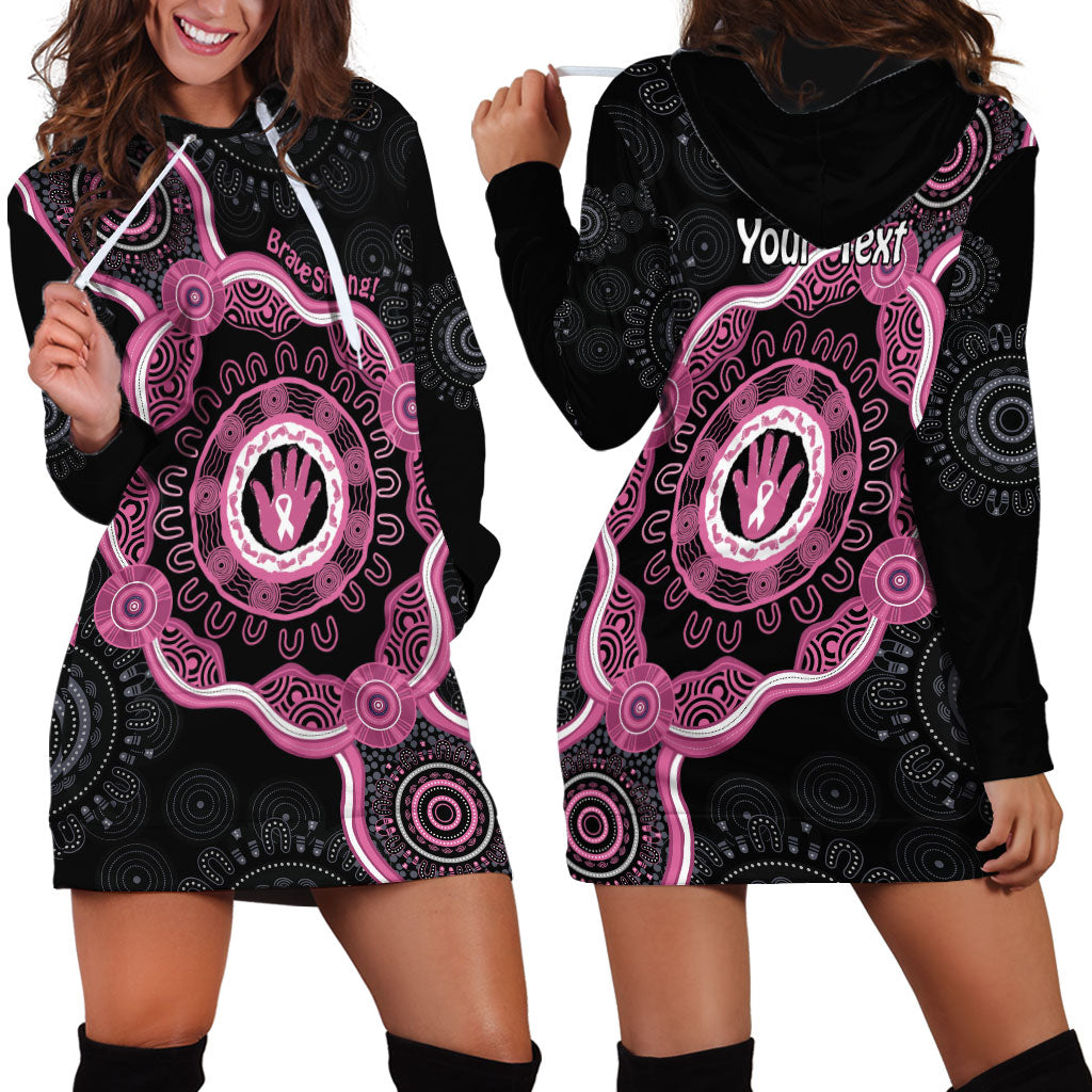 Personalised Australia Breast Cancer Support Hoodie Dress Brave Strong Aboriginal Art