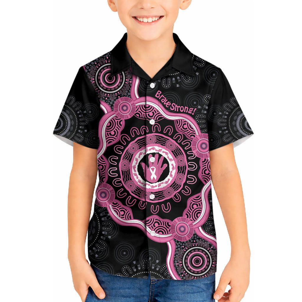 Personalised Australia Breast Cancer Support Kid Hawaiian Shirt Brave Strong Aboriginal Art