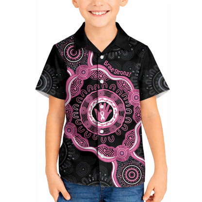 Personalised Australia Breast Cancer Support Kid Hawaiian Shirt Brave Strong Aboriginal Art