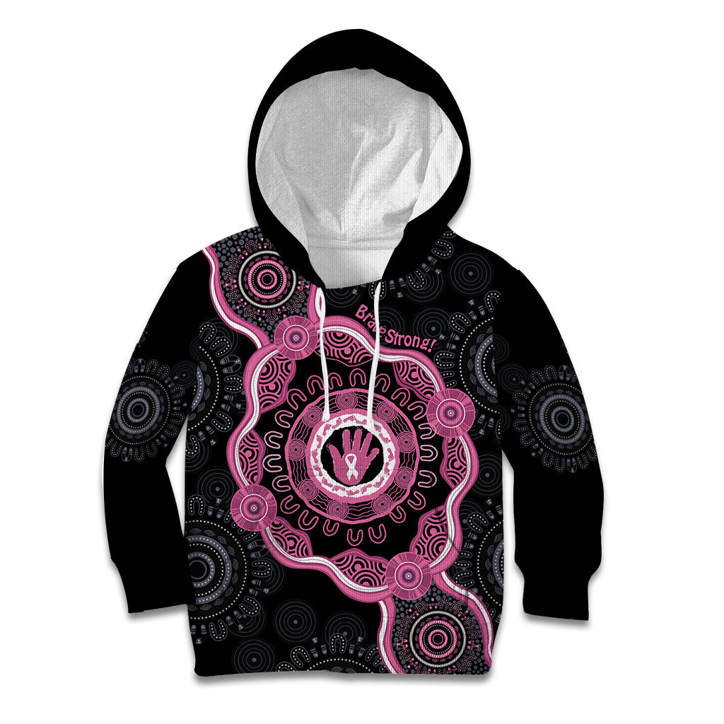 Personalised Australia Breast Cancer Support Kid Hoodie Brave Strong Aboriginal Art