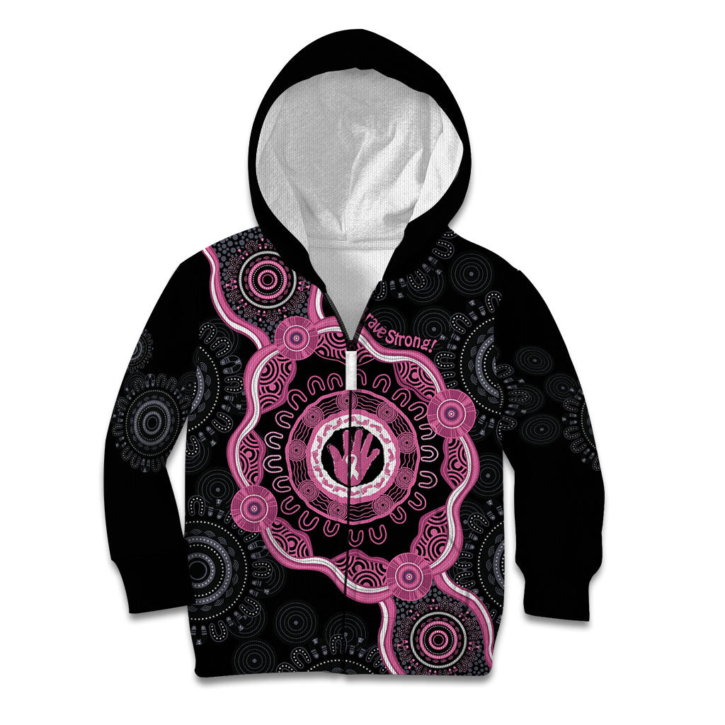Personalised Australia Breast Cancer Support Kid Hoodie Brave Strong Aboriginal Art