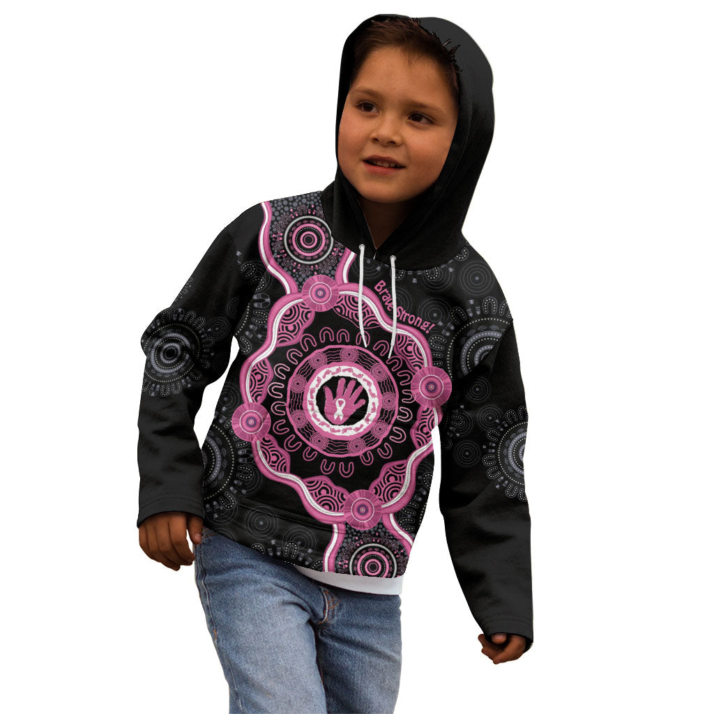 Personalised Australia Breast Cancer Support Kid Hoodie Brave Strong Aboriginal Art
