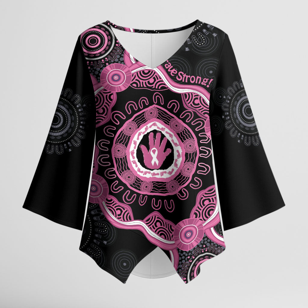 Personalised Australia Breast Cancer Support Kimono Sleeve Blouse Brave Strong Aboriginal Art