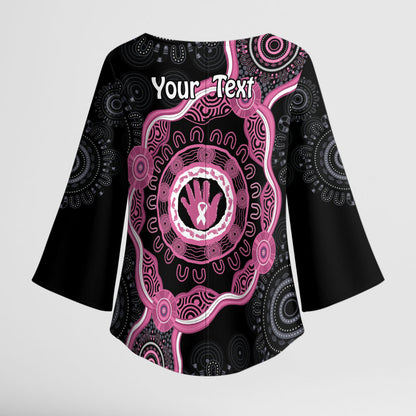 Personalised Australia Breast Cancer Support Kimono Sleeve Blouse Brave Strong Aboriginal Art
