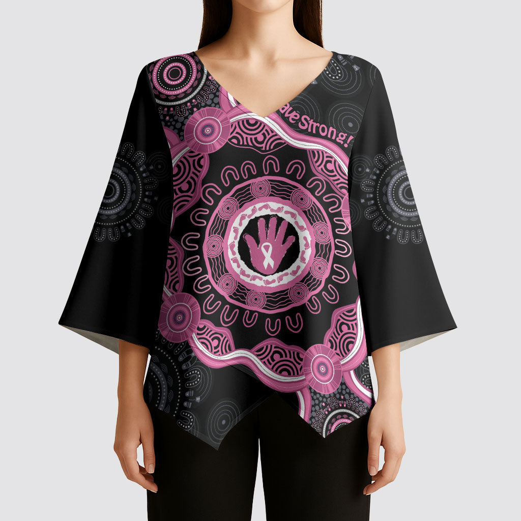 Personalised Australia Breast Cancer Support Kimono Sleeve Blouse Brave Strong Aboriginal Art
