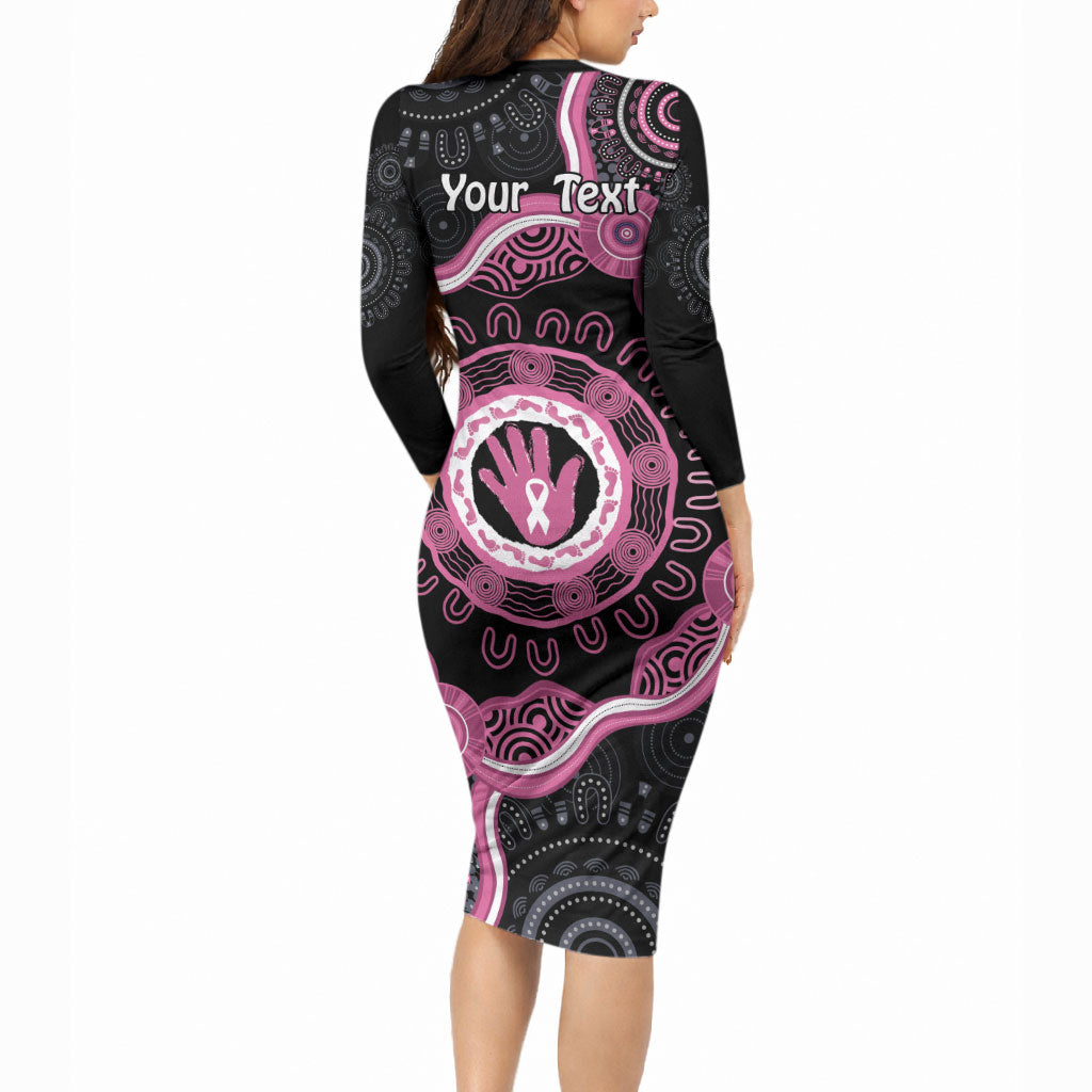 Personalised Australia Breast Cancer Support Long Sleeve Bodycon Dress Brave Strong Aboriginal Art