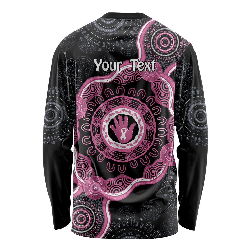 Personalised Australia Breast Cancer Support Long Sleeve Shirt Brave Strong Aboriginal Art