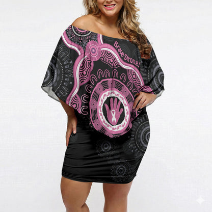 Personalised Australia Breast Cancer Support Off Shoulder Short Dress Brave Strong Aboriginal Art