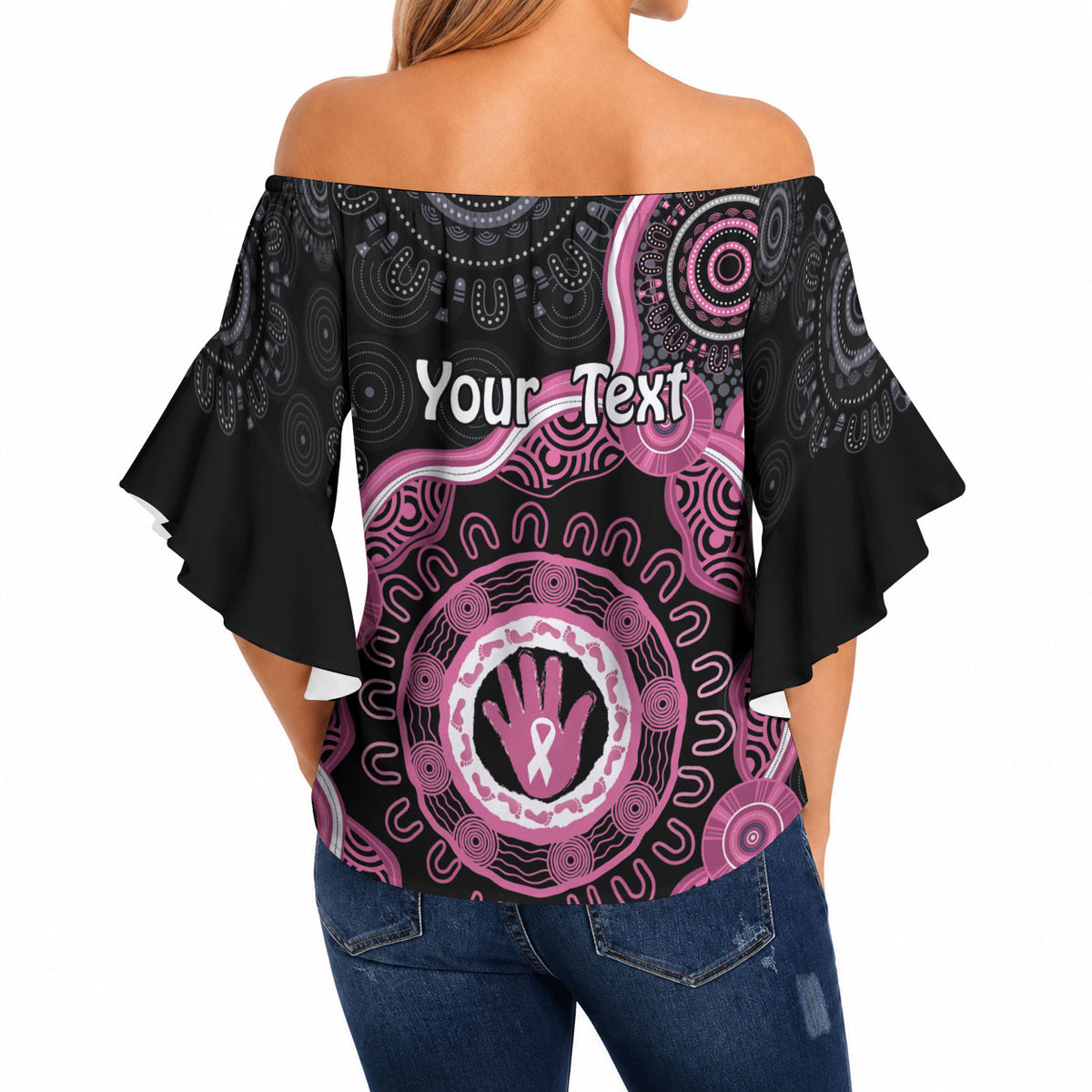 Personalised Australia Breast Cancer Support Off Shoulder Wrap Waist Top Brave Strong Aboriginal Art